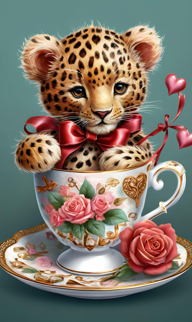 a stuffed tiger in a teacup