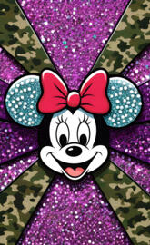 Minnie mouse with camouflage ribbon & glittering background