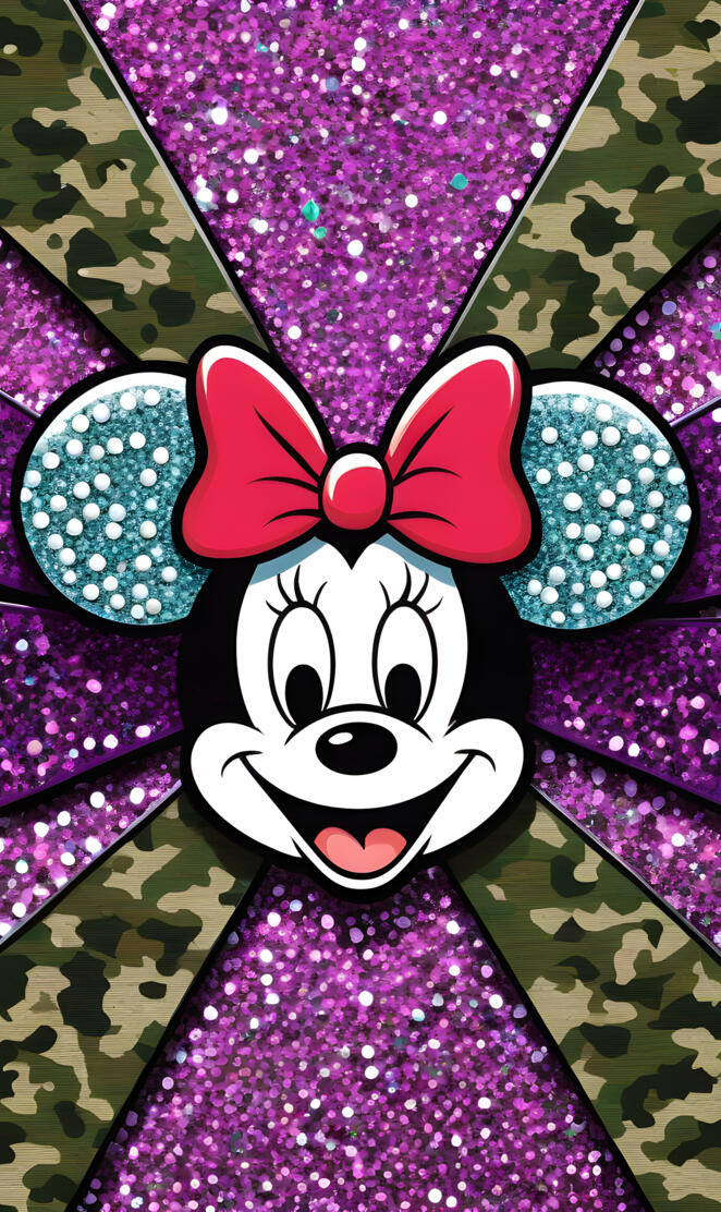 Minnie mouse with camouflage ribbon & glittering background