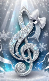 white ribbon silver and diamond treble clef