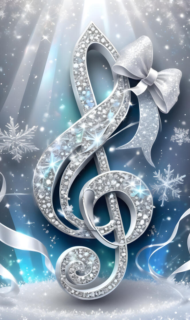 white ribbon silver and diamond treble clef