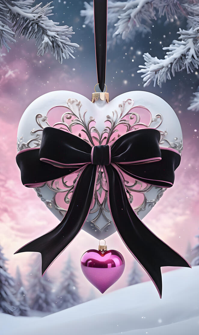 Black bow white heart