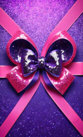 3D glittering bow purple and pink with diamond