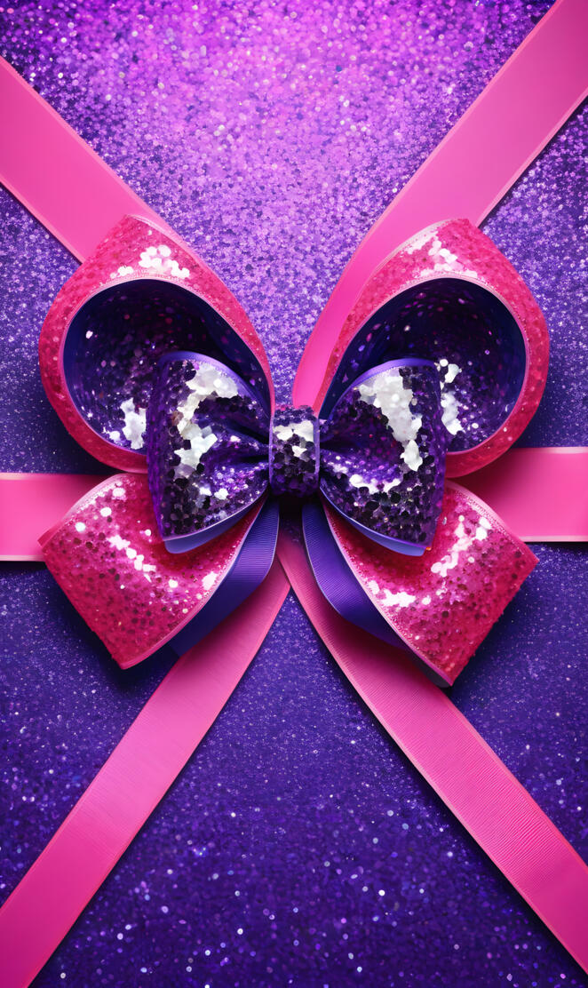 3D glittering bow purple and pink with diamond