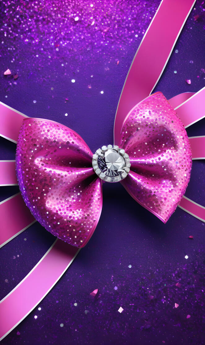 3D bow with diamond in the center purple and pink