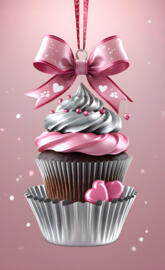 a cupcake with a pink bow