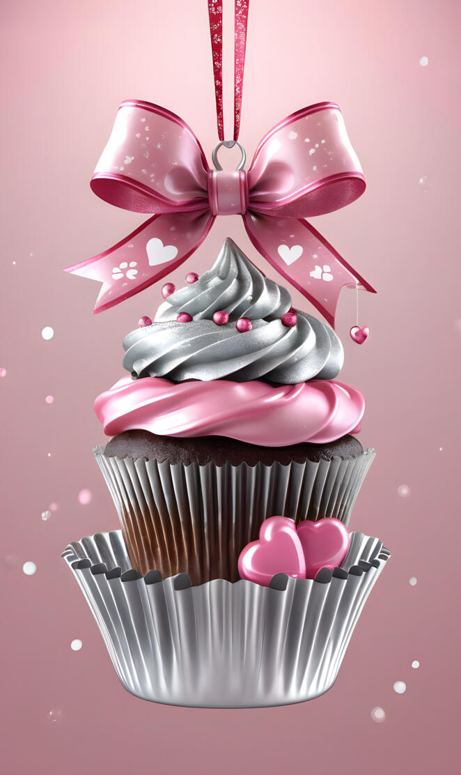 a cupcake with a pink bow