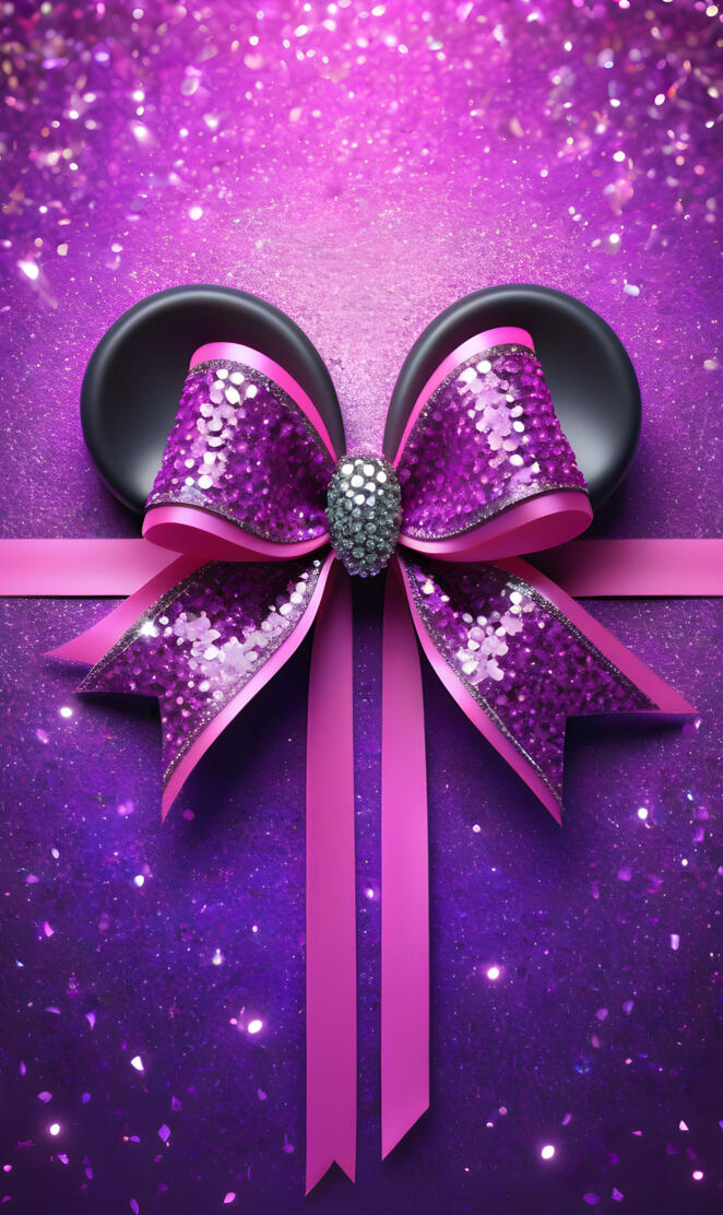 pink and purple 3D Minnie Mouse bow with Minnie Mouse ears with💎