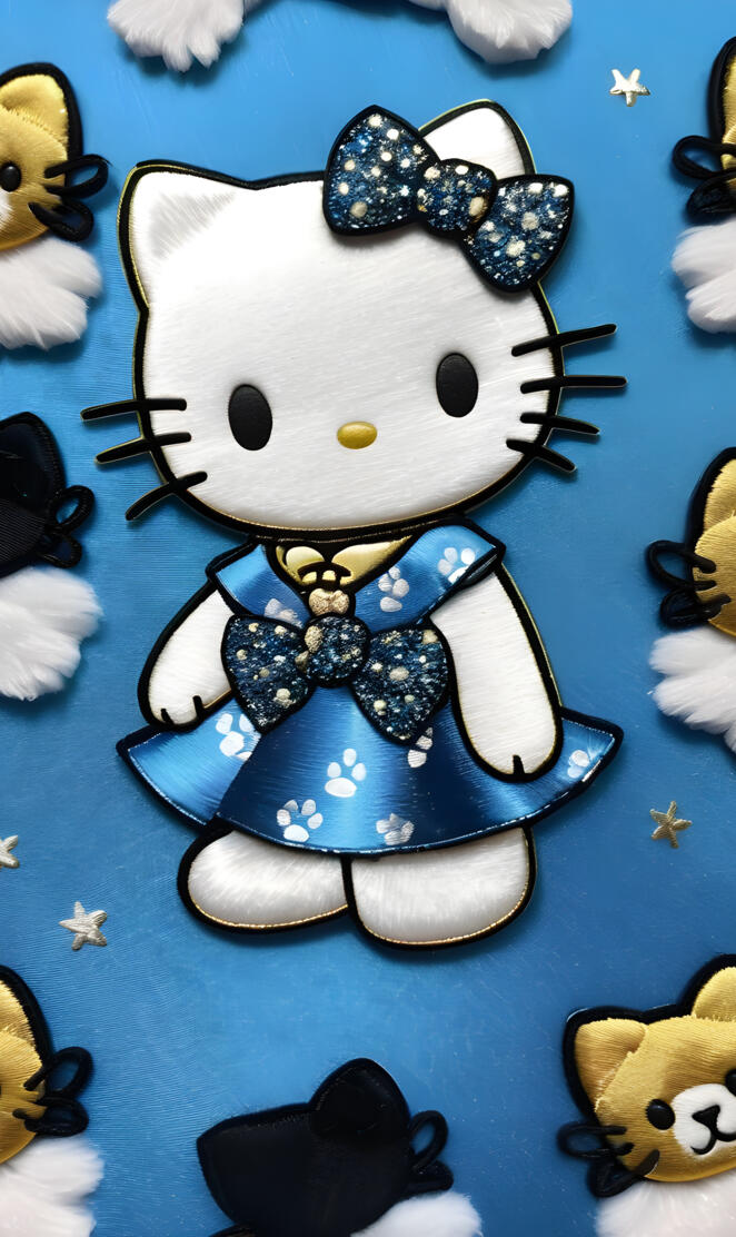 cute Hello Kitty in blue paw print dress