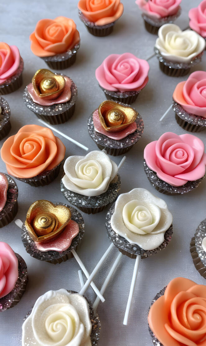 a group of cupcakes with pink frosting
