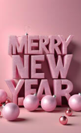 a pink gift box with a pink ribbon and silver balls