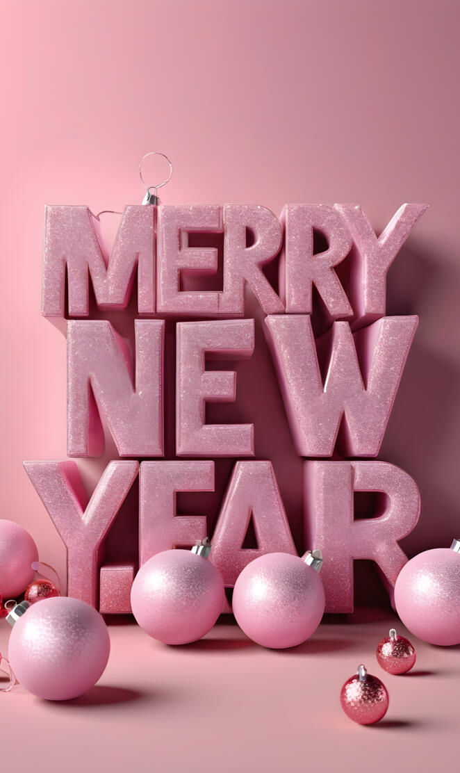 a pink gift box with a pink ribbon and silver balls
