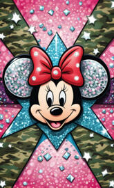 Minnie mouse head with camo ribbon & sparkling beautiful diamonds