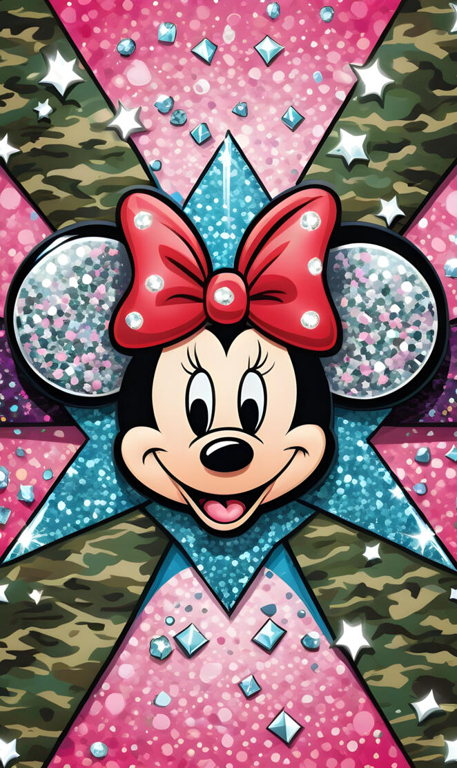 Minnie mouse head with camo ribbon & sparkling beautiful diamonds