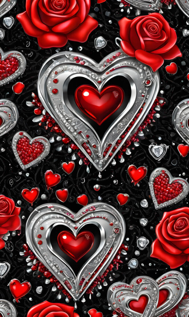 red silver and black heart design