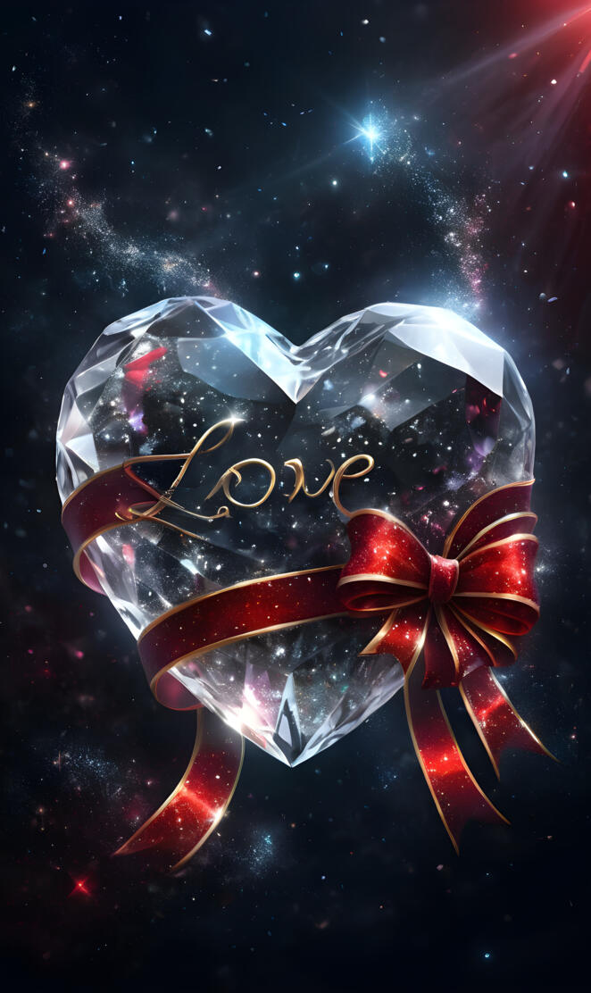 love on a diamond heart with a bow