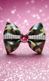 camouflage ribbon bow with pink & white diamonds in the middle