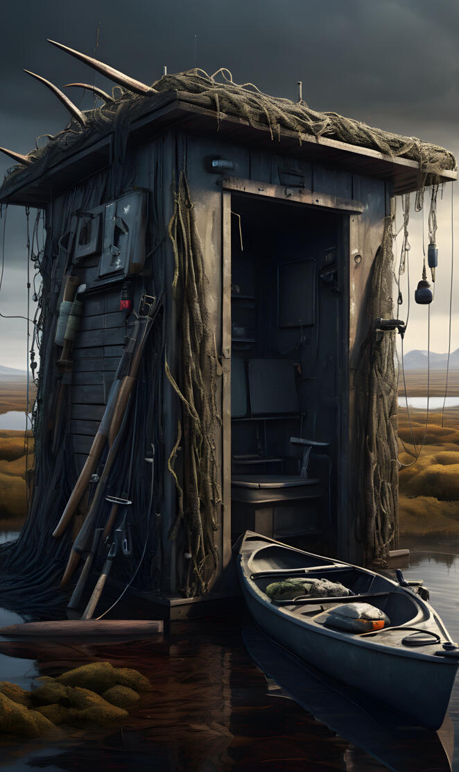 a boat is docked in a small shack
