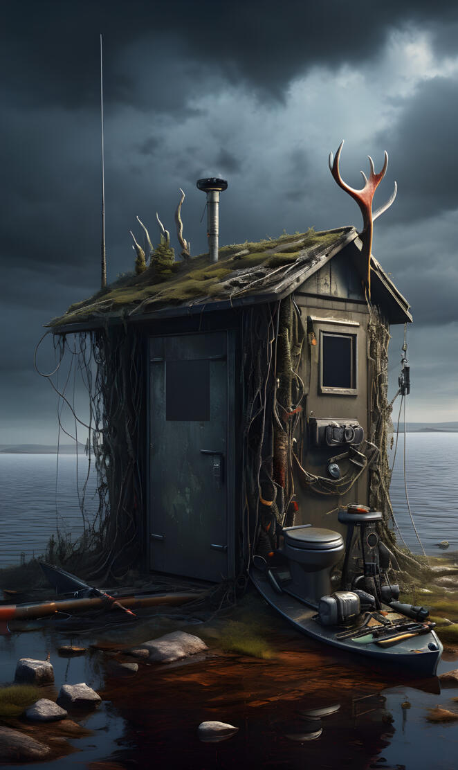 a small shack on the shore