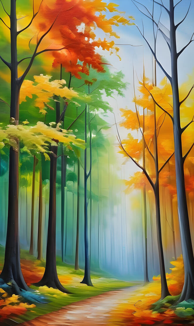 colourful tress oil painting