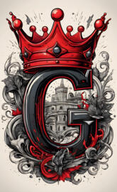 red & black letter G with a crown