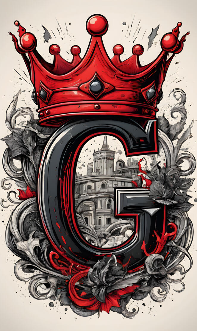 red & black letter G with a crown