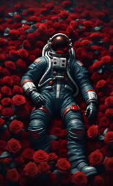 Dark astronaut in the roses