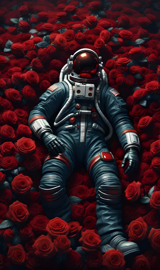 Dark astronaut in the roses