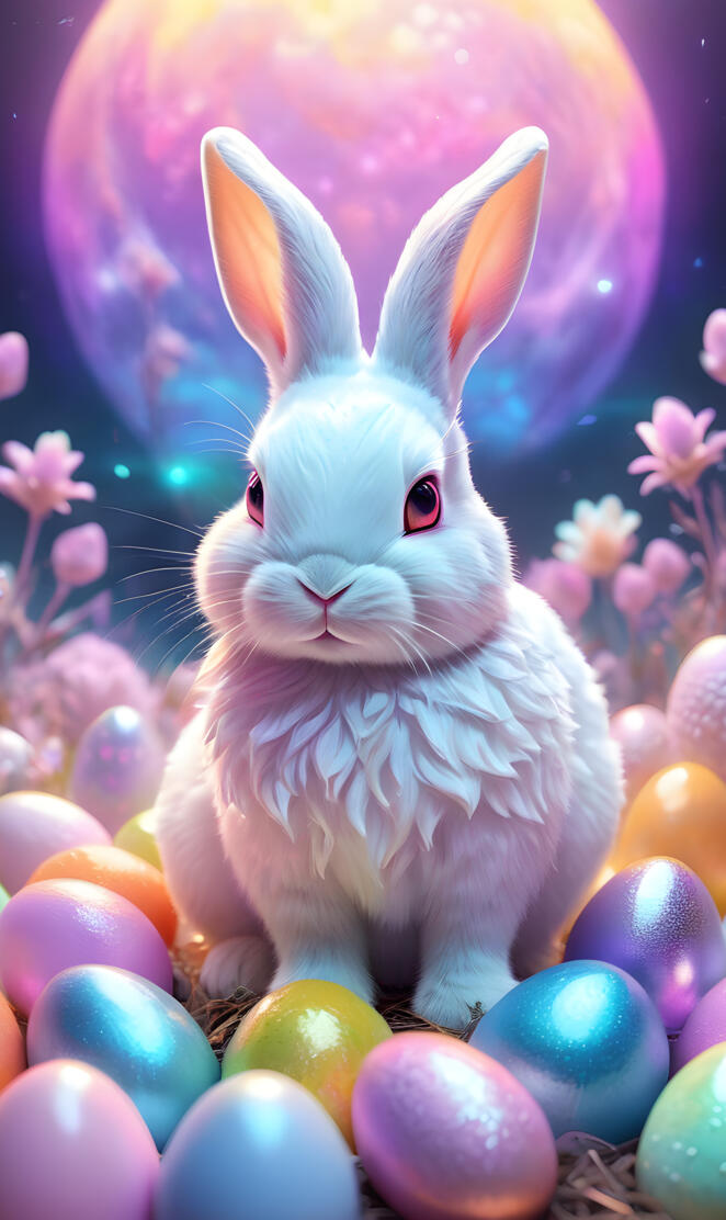 a rabbit in a pile of eggs