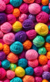 a pile of multicolored yarn balls