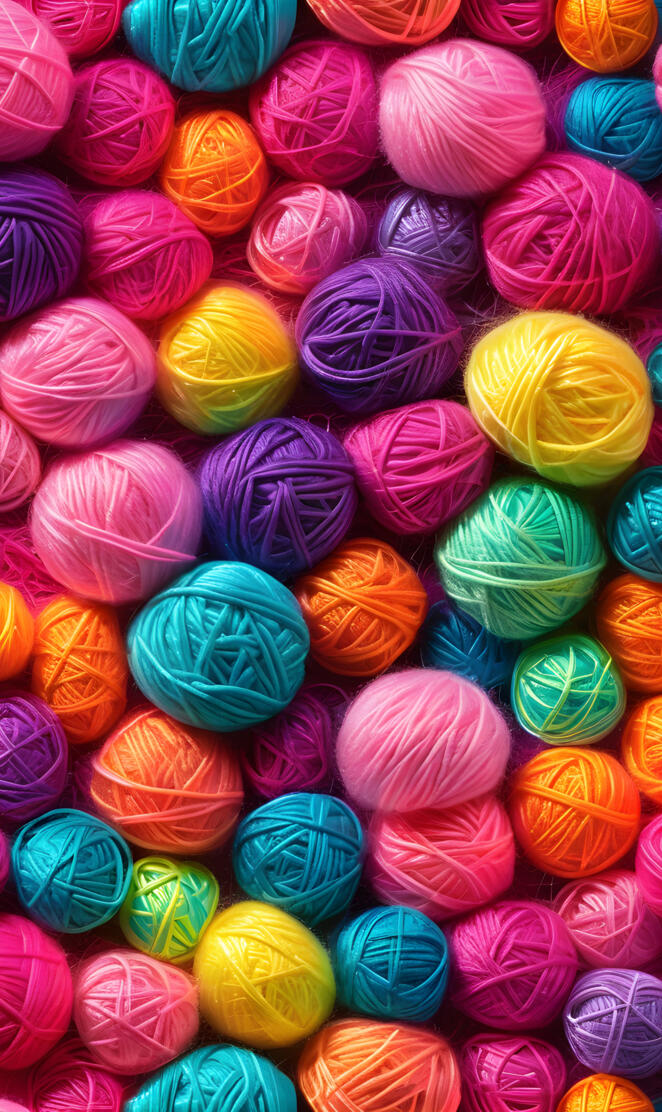 a pile of multicolored yarn balls