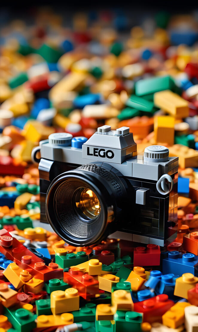 a camera on a pile of legos