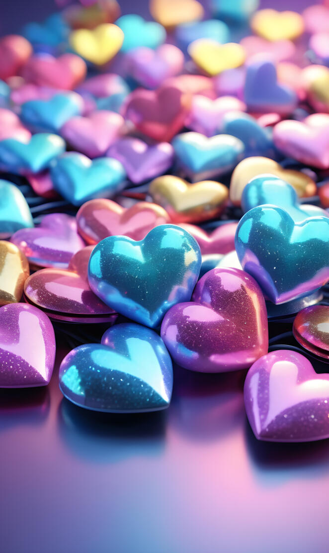 a pile of colorful, sparkly hearts.