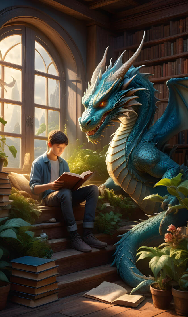 Aiden & SilverClaw reading about knights and their noble dragons (1/4)