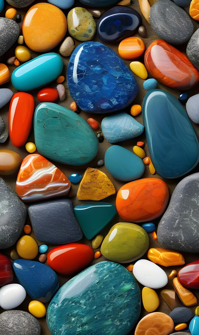 a pile of colorful rocks. colourful stones