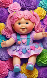 a baby doll in a pile of flowers