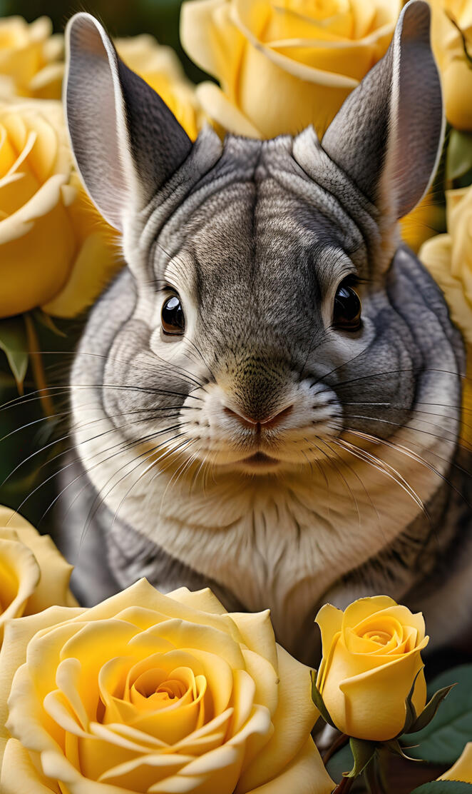 a rabbit in a pile of yellow flowers