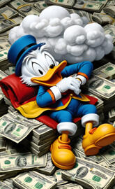 a stuffed toy on a pile of money