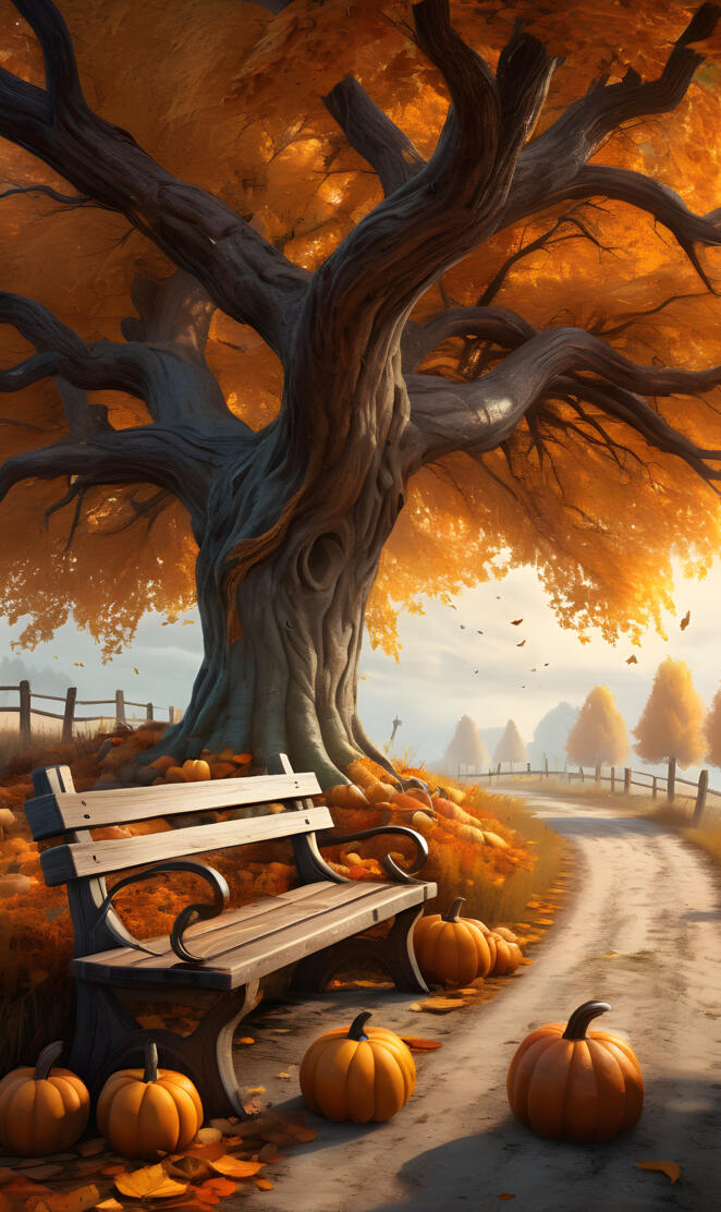 autumn tree bench
