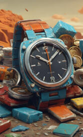 a clock on top of a pile of old watches