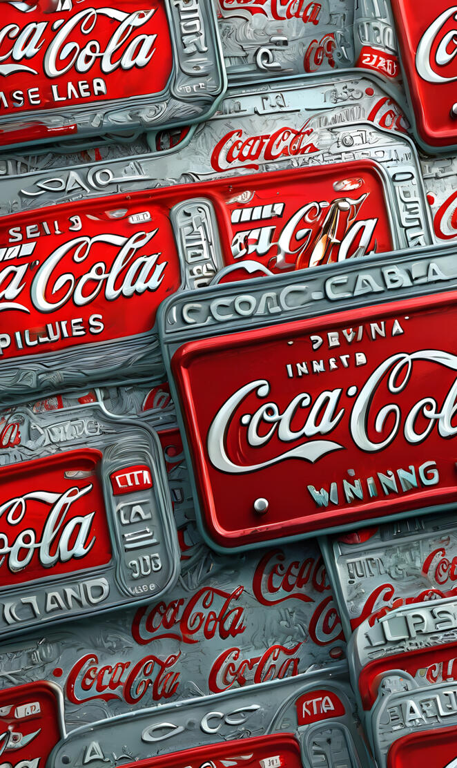 a pile of red and white soda cans