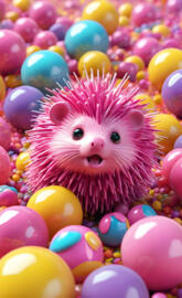 a small animal in a pile of colorful balls