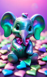a toy elephant on a pile of colorful cookies
