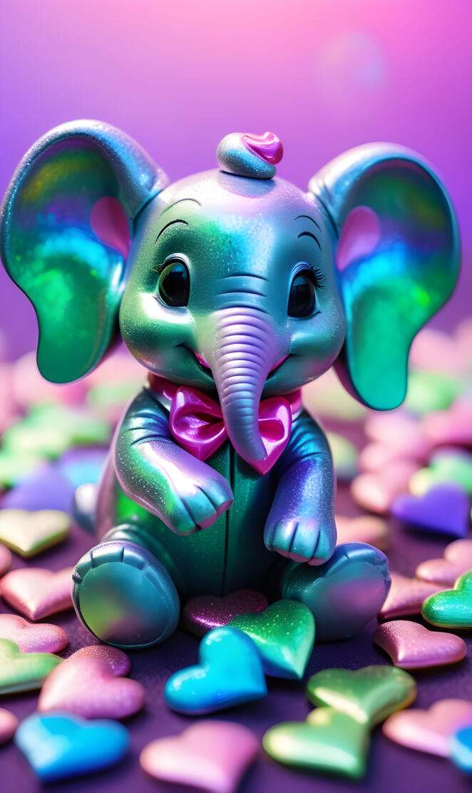 a toy elephant on a pile of colorful cookies