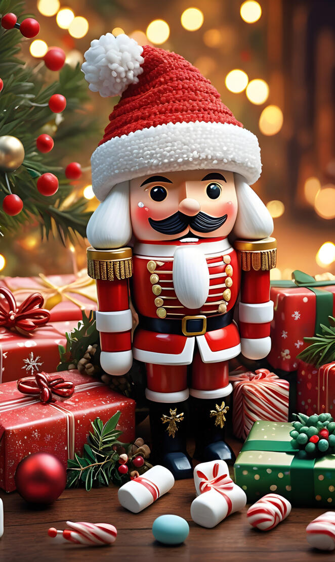 a snowman with a hat and a box of presents