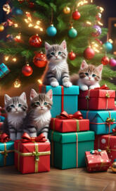 a group of kittens in a christmas tree