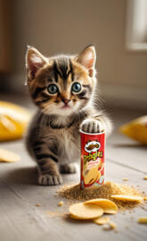 a kitten with a can of food