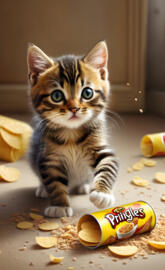 a kitten standing on a counter