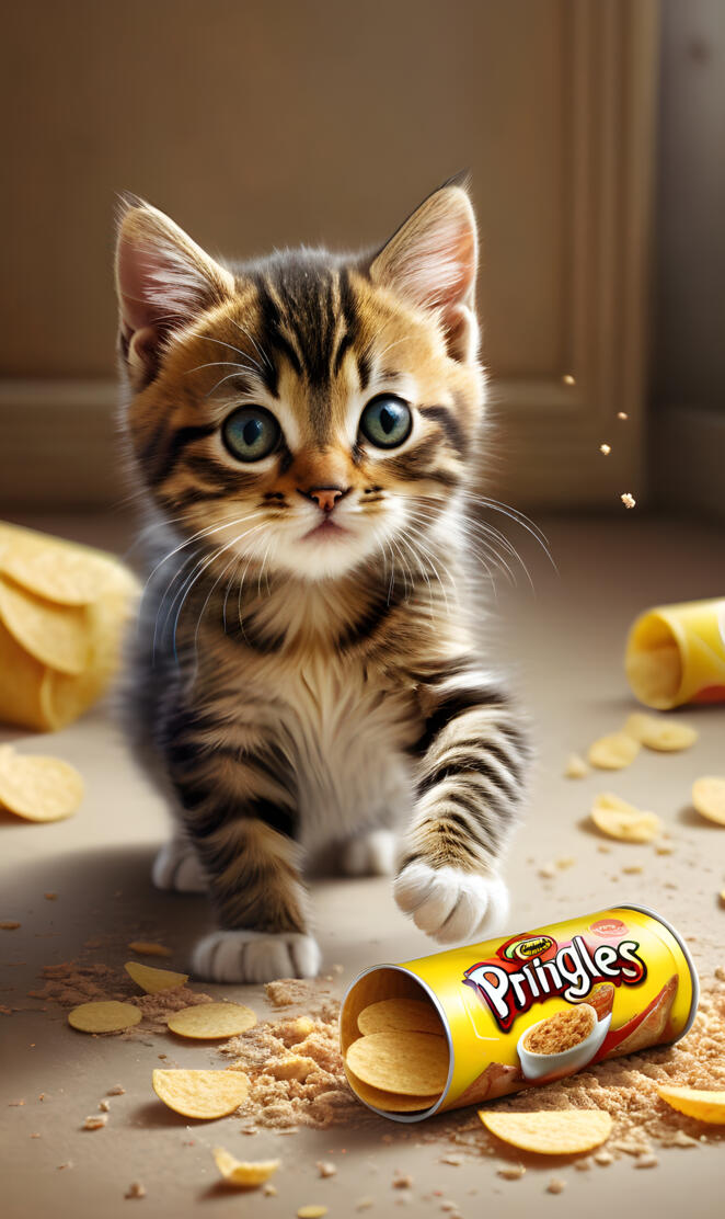 a kitten standing on a counter