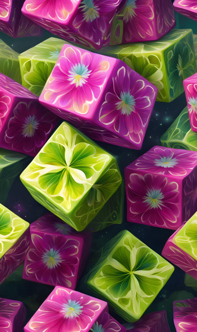 Abstract, Stacked, Floral, Cube Art